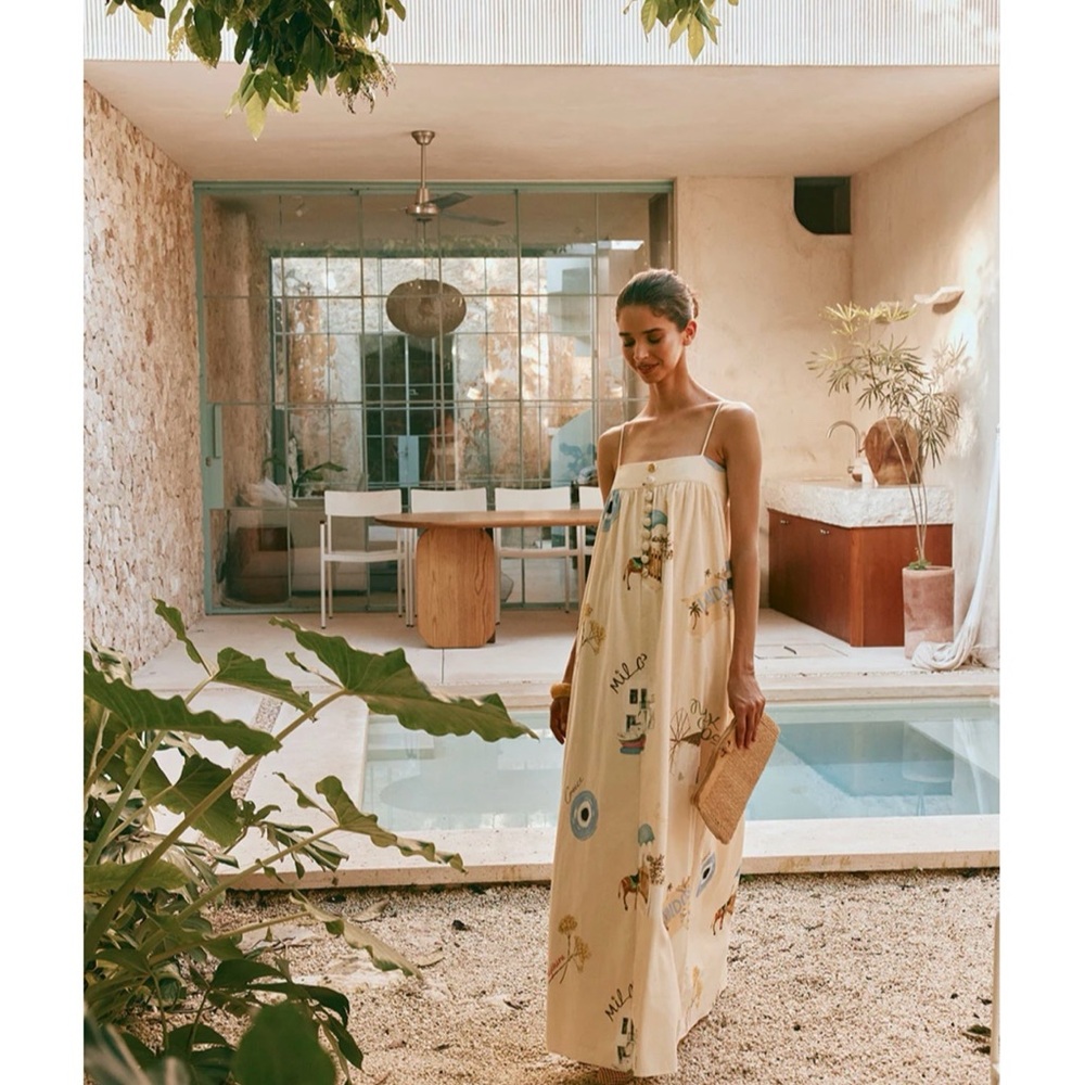 Ida Dress - Isles Of Greece -Elegant Cream Maxi Dress with Graphic Print